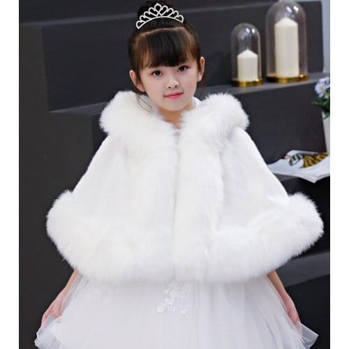 Little Girl Wedding Fur Wrap Winter Warm Children Prom Party Coat Little Kids Shawl With Hood Bolero