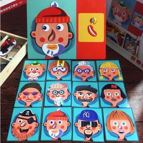 1 Set Kids Magnetic Puzzles Game Set Educational Toys Easel Dry Erase Board Fun Reusable Stickers For Children Gifts