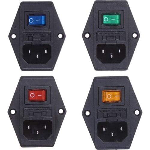 1Pcs 3 Pin IEC320 C14 10A 250V Inlet Module Plug Fuse Switch Male Power Socket