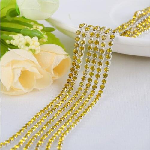 10Yards Lemon yellow DIY Rhinestone Chain Dense Silver bottom Claw sewing Rhinestones for clothing Art Decoration