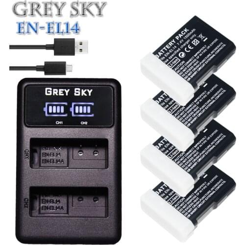 4PCS 1500mAh EN-EL14 EN-EL14A ENEL14 Battery for Nikon D3100 D3200 D3300 D3400 D3500 D5600 D5100 D5200 P7000+LCD USB Charger