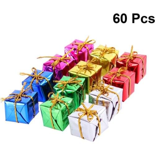 60pcs Small Christmas Gift Box Delicate Christmas Tree Ornaments Christmas Tree Decorations For Party Festival (Random Color)