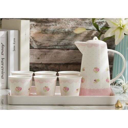 9pcs/set, bone china teapot and cup set, ceramic teapot with mug, porcelain water kettle, coffee kettle party decoration