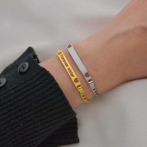 Customized DIY Heart Band Bracelets Stainless Steel Chain Lobster Clasp Bracelet for Woman Sister Birthday Anniversary Gift