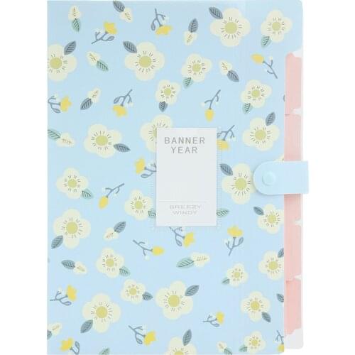 Floral Printed Accordion Document File Folder Expanding Letter Organizer (Blue)