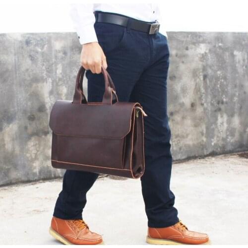 Business Casual Briefcase For Men And Women Handbag 13.3 Inch Laptop Bag Shoulder Cross Bag Crazy Horse Pu Leather Messenger Bag