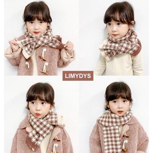 Kids Plaid Wool Scarf Baby Girl Boy Neck Scarves Children Knitted Girls' Scarfs For Toddler Child Cotton Warm Neckerchief Winter