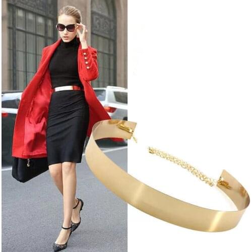 Designer Fashion Ladys Metal Sheet Wide Girdle Gold Silver Chain Pendant Belt All-Match Coat Dress Accessories Waistband