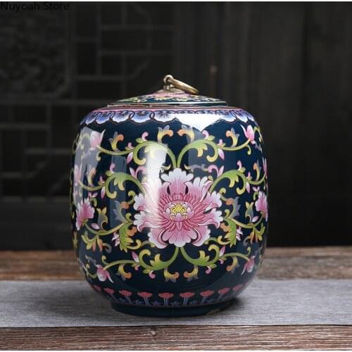 Chinese Ceramic Storage Jar 3500ml Large Capacity Sealed Storage Jar Household Tea Cans Living Room Decoration Accessories