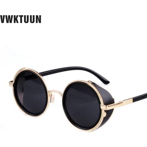 VWKTUUN Steampunk Round Sunglasses Men Women Vintage Retro style Mirror Steam punk Goggle Man Womans Outdoor Sun Glasses Oculos