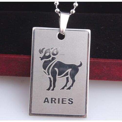 Square Tag Twelve constellations 316L Stainless Steel pendant necklaces bead chain for men women wholesale