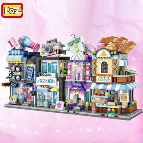 LOZ Mini Block Barber Bakery Photo Clothing Shop Architecture Model Building Blocks City Series Mini Street Store Children Brick