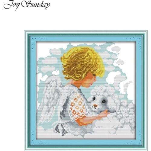 Chinese Cross Stitch Kit Joy Sunday Aida Fabric 11 14CT Girl and Lamb Printed Cloth White Cloth DMC Embroidery Floss Needlework