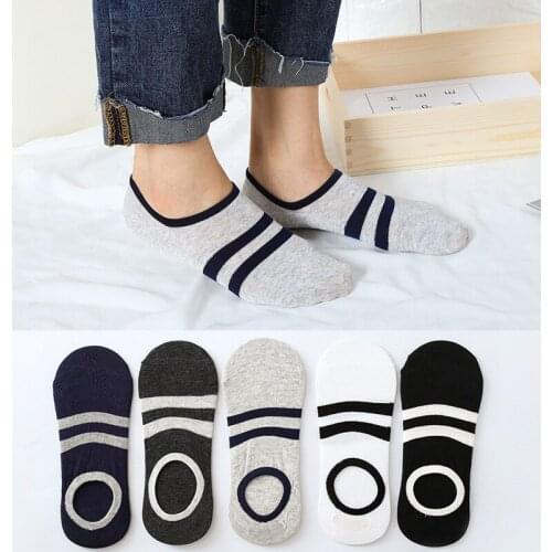 Spring And Summer Mens Striped Invisible Boat Socks Fashion Anti Slip Sweat Absorption Breathable Doudou Sili