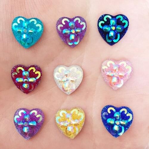 New 60pcs AB Resin 12mm 3D flower heart flat back rhinestone scrapbook Wedding Embellishment diy appliques SD72*2