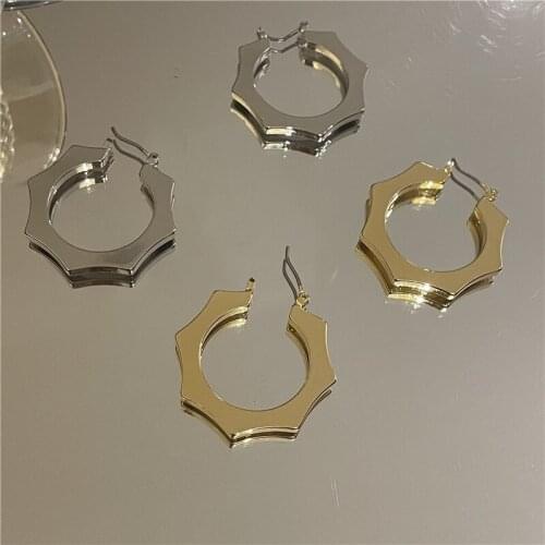 Origin Summer Minimalist Geometrical Polygon Dangle Earring for Women Girls Gold Silver Color Metal Hollow Out Earring Jewelry