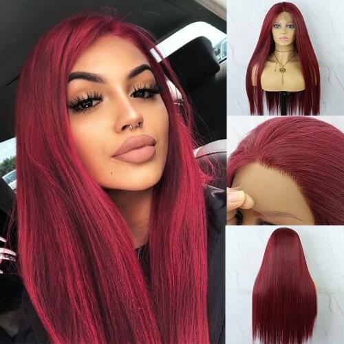 Beautiful Diary Silky Straight Wine Red Wigs Futura Fiber Hair 13x4inch Synthetic Lace Front Wigs For Women Heat Resistant Wigs