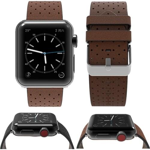 Genunie Leather Watch Bands for Apple Watch Band 1 2 3 4 5 Universal Breathable Hollow Hole Cow Leather Sports Strap 38mm 42mm