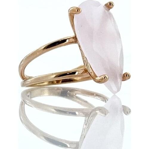 Pink Quartz Big Drop Stone Italian Special Design Silver Ring