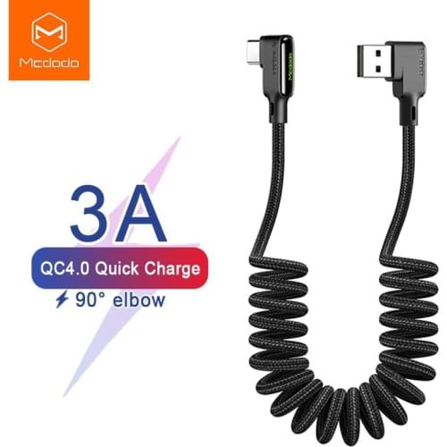 Mcdodo Retractable Car Spring Type C 3A USB Cable for Huawei Xiaomi Samsung S10 One Plus Quick Charge 4.0 Charger Data LED Cable