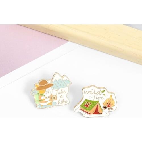 Take a hike Camera dog wilde fire homematches brooch pin novelty gift badge enamel backpack lapel pin Jewelry students gift