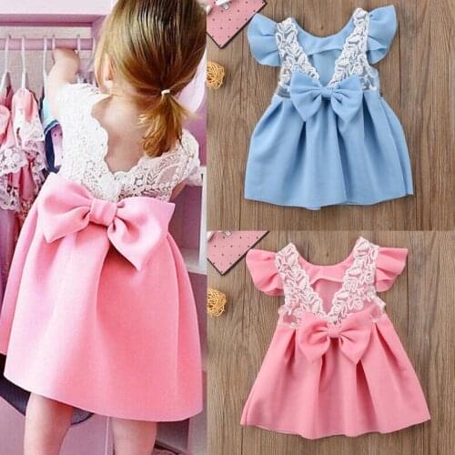 Baby Girl Tops Bow Dresses Kids Lace Ball Gown Tutu Party Dress Sundress Kids Baby Girls Toddler Princess Clothing 3M-3T