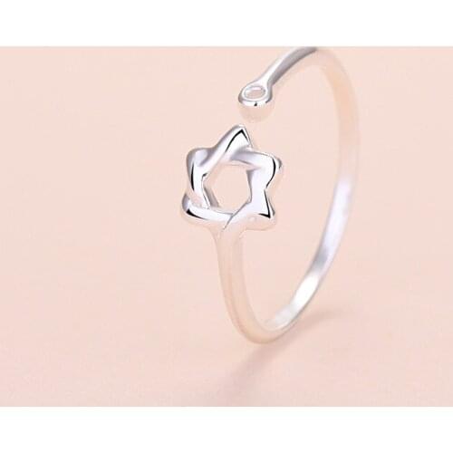 Silver Star Ring Female Fashion Geometric Simple Hot Sale Opening Adjustable Ring Young Womens Ring