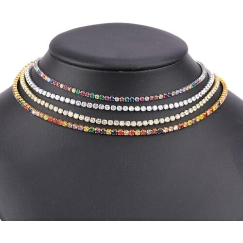 JUWANG 2020 New Fashion Choker Necklaces For Women Multicolor Zirconia Mosaic Line Chain Necklace Crystal Elegant Jewelry