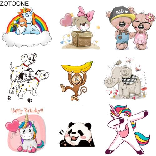 ZOTOONE Cute Animal Unicorn Monkey Patch Iron on Transfers for Clothing T-shirt Bear Stickers Diy Heat Transfers Appliques E