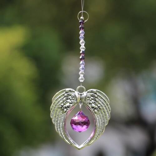 1PCS Hanging Crystal Suncatcher Angel Wing Pendant with 20mm Chandelier Prisms Rainbow Suncatcher Crystal Ball Suncatcher Prism