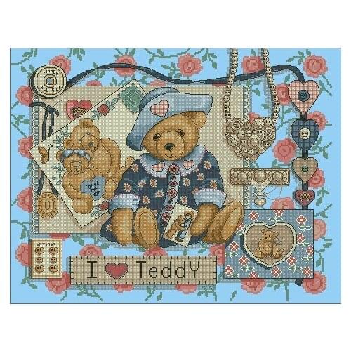 100% egypt COTTONFree delivery popular counted cross stitch kit I love teddy bear DIM C1209, kids room cross stitch