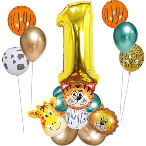 18pcs Jungle Animal Balloons Set Chrome Metallic Latex Balloon 32inch Gold Number Globos Kids Birthday Party Baby Shower Decor
