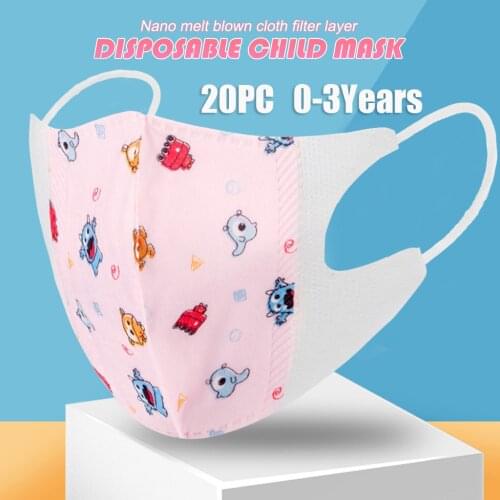 20pc 0-12 Years Children Disposable Masks 3ply Breathable Soft Protective Mouth Masks Cover For Kids Baby Decoration Mascsrillas