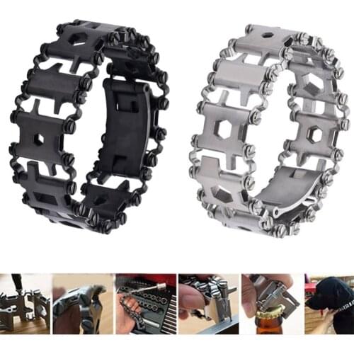 29 in 1 Multifunction Tread Bracelet Outdoor Bolt Driver Tools Kit Travel Friendly Wearable Multitool Stainless Steel Screw