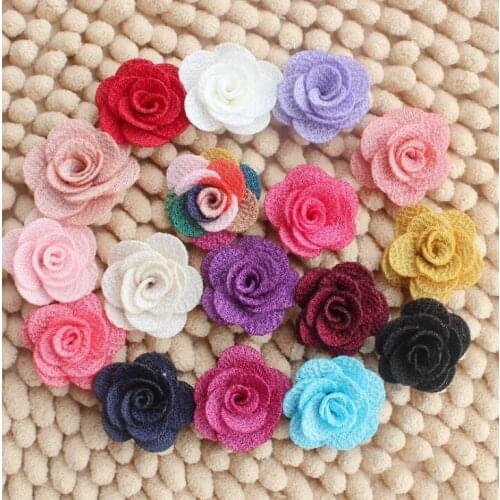 30pcs/lot Rose Flower Fabric Flowers for DIY Wedding Bouquet Girl Hair Cloth Accessories