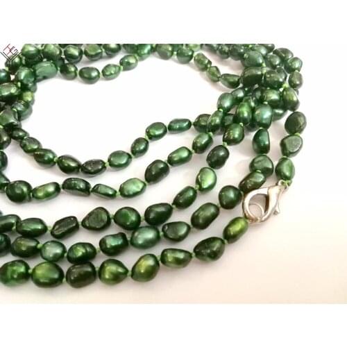 50'' 127cm Women Jewelry long necklace 9x10mm dark green baroque pearl handmade necklace real natural freshwater pearl