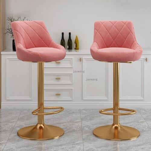 American Gold Lift Bar Chair Nordic Wrought Iron High Bar Stool Modern Leisure Bar Chair Soft Backrest Household Furniture