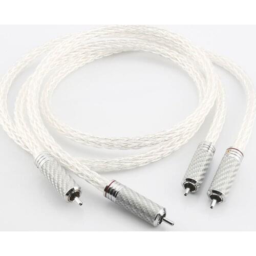 Audiocrast Hi-End 8AG Silver Plated OCC 16 Strands Audio RCA Cable With Carbon Fiber RCA Plug HIFI Analogue Phono Cable Wires