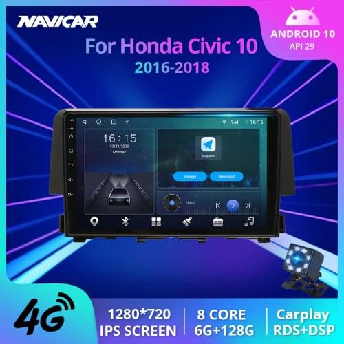 2Din Android10.0 Car Radio For Honda Civic 10 2016-2018 Stereo Receiver GPS Navigation Auto Radio DSP Car Multimedia Player IGO