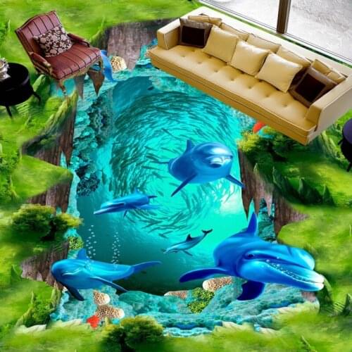 Free shipping Underwater world 3D floor bathroom bedroom anti-skidding thickened flooring mural living walls wallpaper