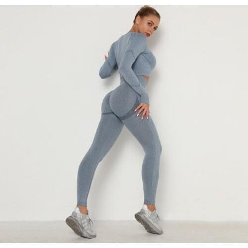 Seamless high waist yoga suit, sweat absorption and buttocks lifting exercise pants, womens tight, long sleeve sports suit