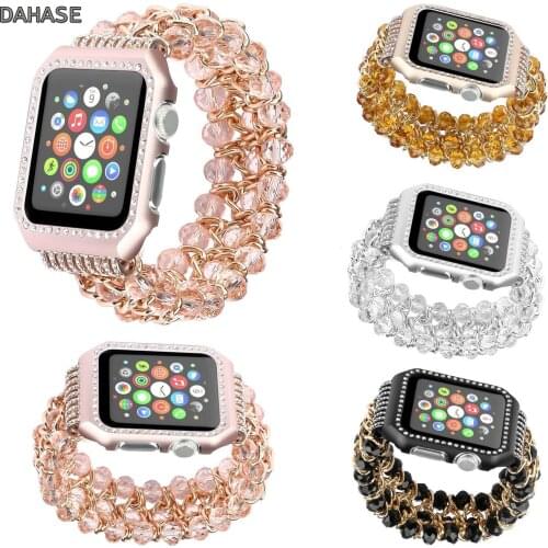 DAHASE Jewel Beads Metal Chain Bracelet for Apple Watch Band 38/42mm Bling Diamond Cover for iWatch Series 1/2/3 Wrist Strap