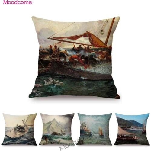 British Painter Charles Napier Hemy Marine Ocean Yachet Boat Fishman Life Oil Painting Sofa Pillow Case Linen Art Cushion Cover