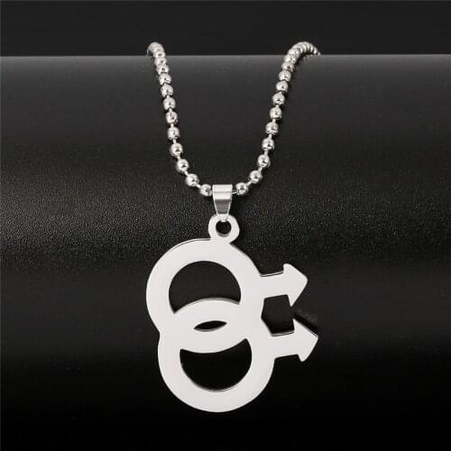 New Fashion Female Male Symbol Pendant Necklace For Women Men Stainless Steel Lesbian Gay Pride Bead Chain Necklaces Jewelry