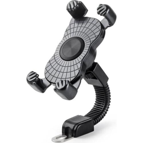 Motorcycle Mobile Phone Holder ABS+Aluminum E-Bike Stand Rotation Lock Motorbike Rearview Mirror Mount Bracket