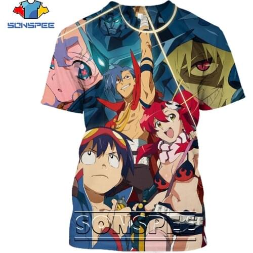 SONSPEE Sci-Fi Anime Gurren Lagann Shirt 3D Printing Mens Womens Summer Funny Mens Harajuku Oversized T-shirt Kids Robot Mech