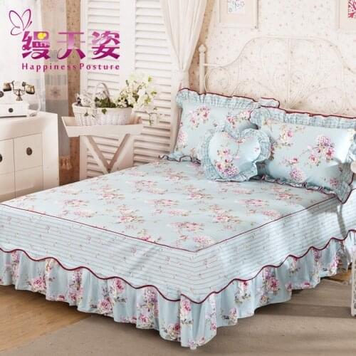 Cotton Bed Skirt Single Piece Pure Cotton Bedspread Korean Style Bed Sheet Bedspread 1.5 M1.8 M Mattress Protective Cover