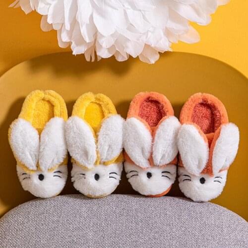 Baby Girls Cotton Slippers New Winter Childrens Cute Rabbit Plush Slippers Boys Home Indoor Animal Shoes Furry Kids Slipper