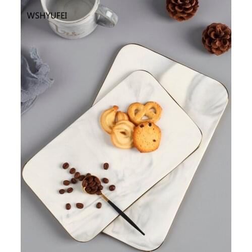 Nordic ceramic tray rectangular marble pattern flat chopping board cutting board fruit bread board steak plate kitchen tableware