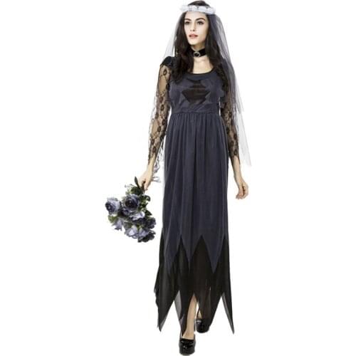 Lace Edge Tulle Ghost Bride Dress Female Halloween Cosplay Dress Game Uniform Nightmare Before Christmas